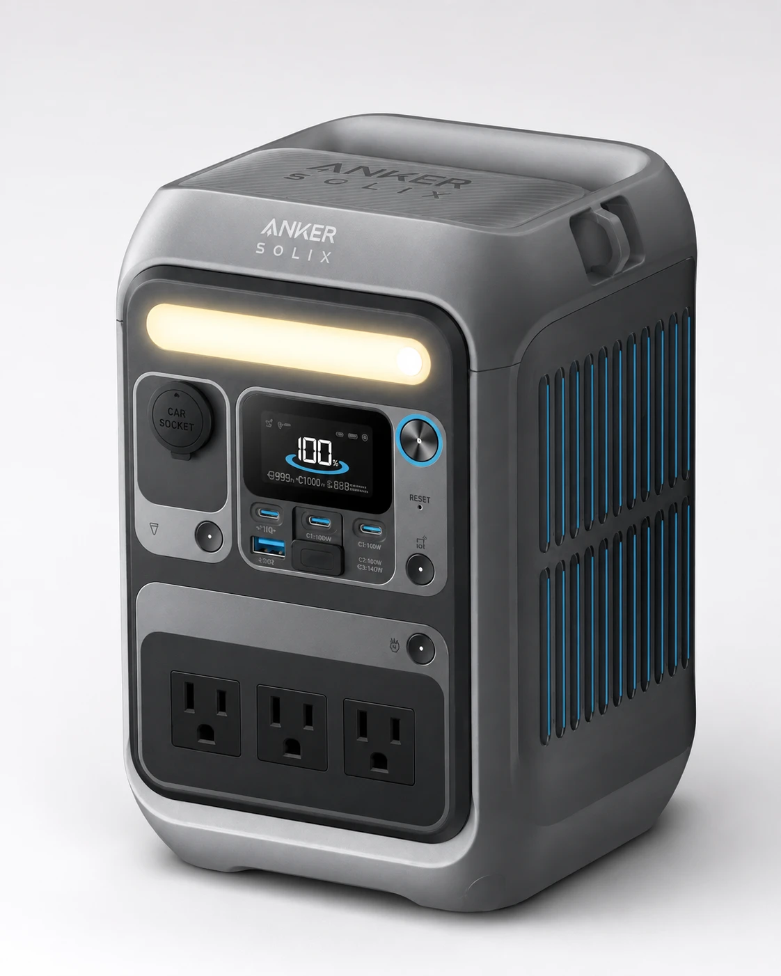 Компактная портативная электростанция Anker SOLIX со встроенным освещением и разъёмами
